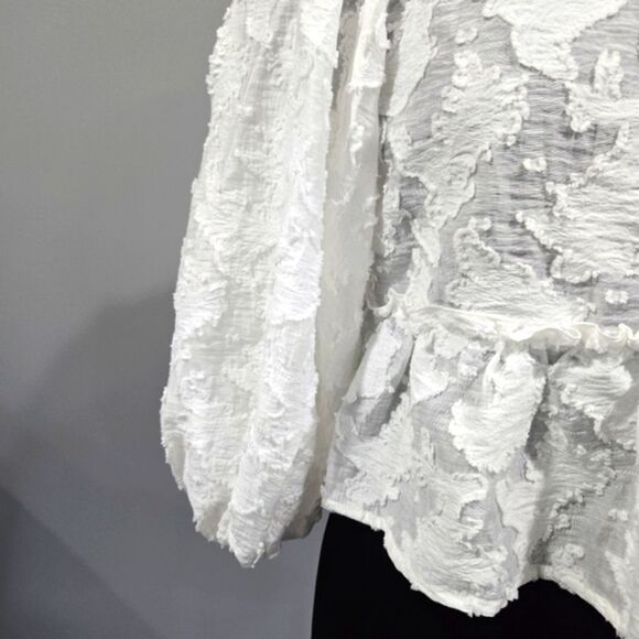 🐢 Free People Callie Puff-Sleeve Appliqué Top Size S - Picture 10 of 12